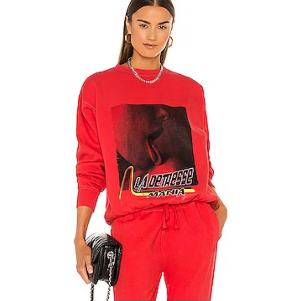 NWOT La Detresse Red Mania Obsessive Pullover Sweatshirt in Strawberry Size XS